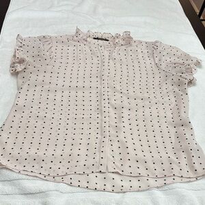 T Tahari Pale Pink (very light) Polka Dot Blouse with Ruffle Sleeves